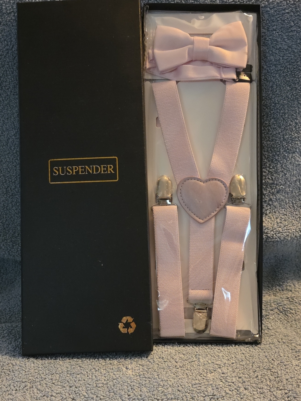 Kids Light Pink Heart Suspenders with Bow Tie